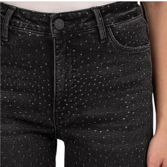 KUT from The Kloth Meg High-Rise Fab Ab Wide Leg Raw Hem in Illuminated 10 - Picture 3 of 5